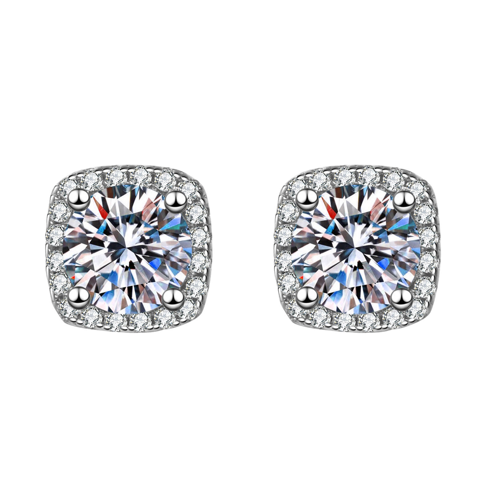 Fashion Trend Micro-inlaid One-carat Rectangle Shaped Moissan Diamond Stud Earrings Earrings
